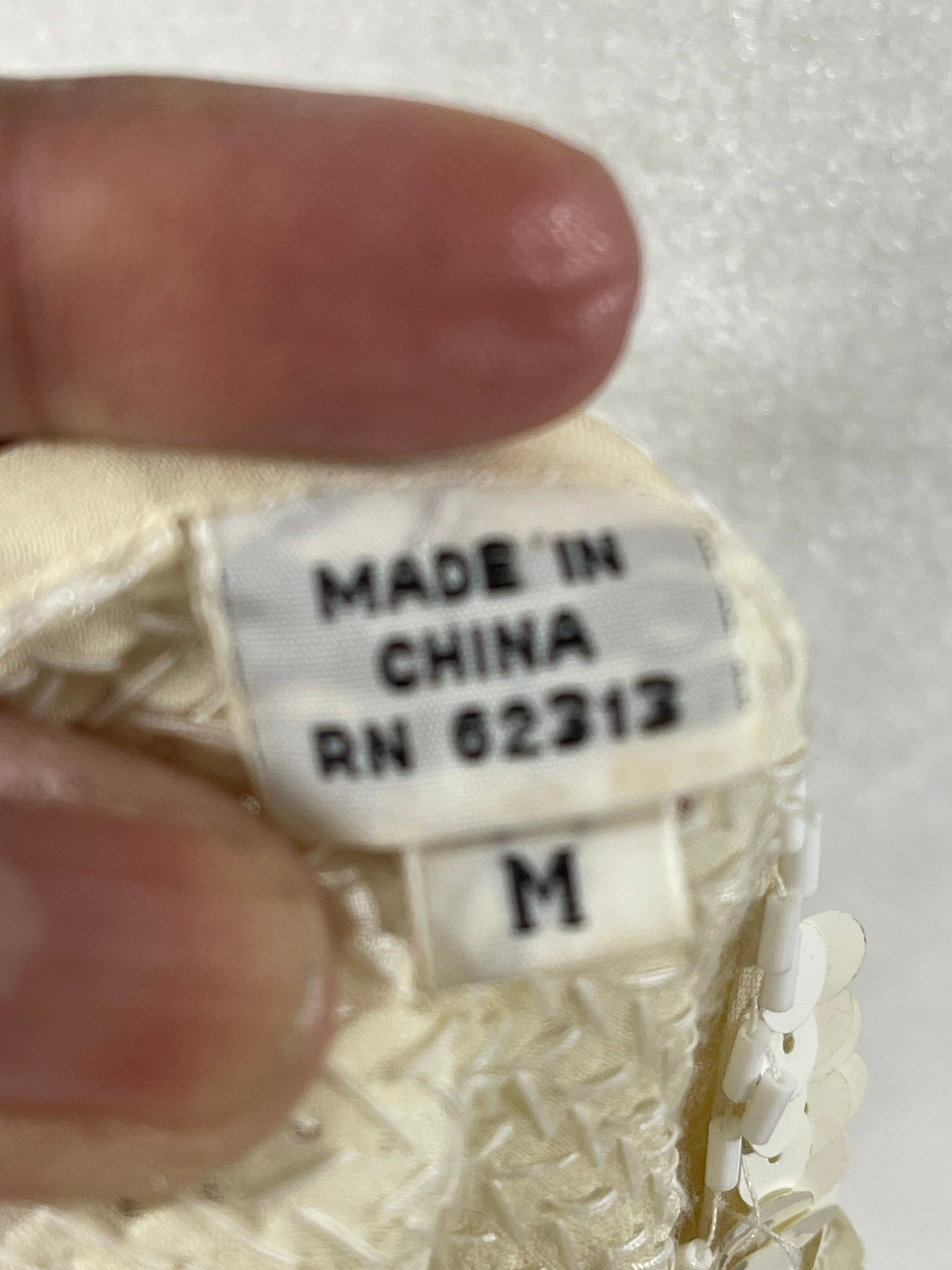 Vintage White Sequined & Beaded Dolman Sleeve Silk Size M