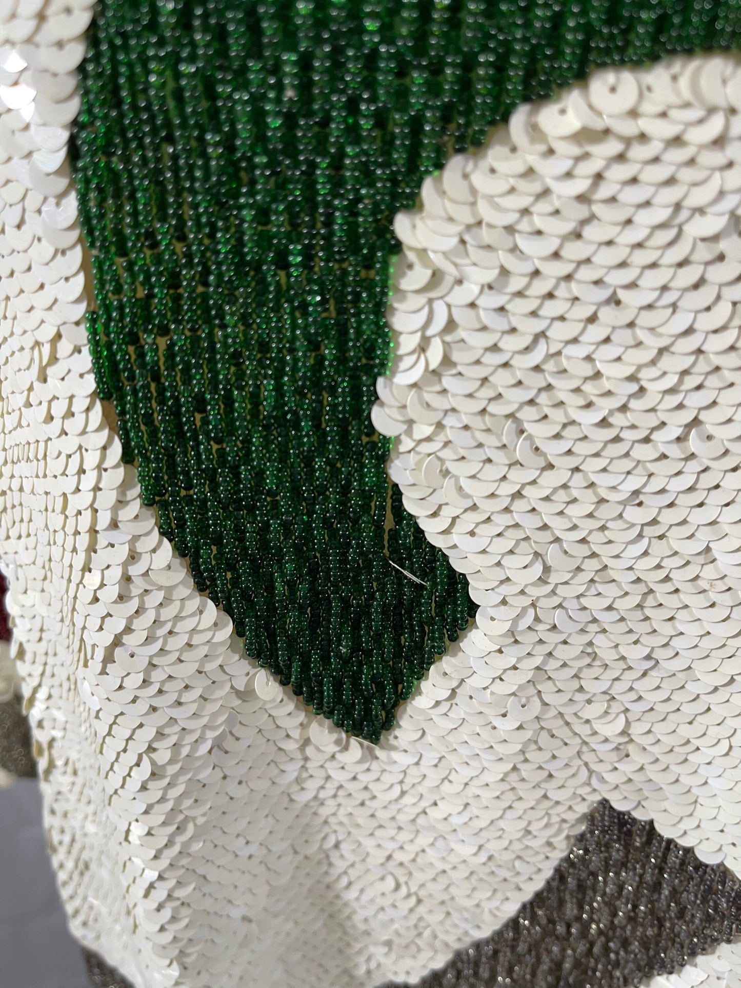 Vintage White Sequined & Beaded Dolman Sleeve Silk Size M