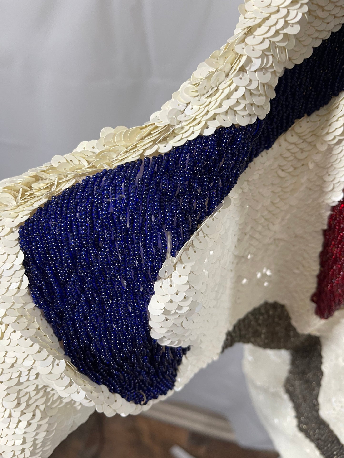 Vintage White Sequined & Beaded Dolman Sleeve Silk Size M