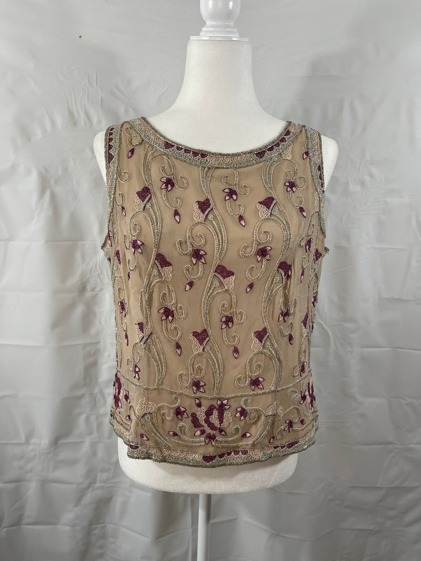 Vintage Adriana Papell Occasions Sleeveless Silk Beaded & Embroidered Size M